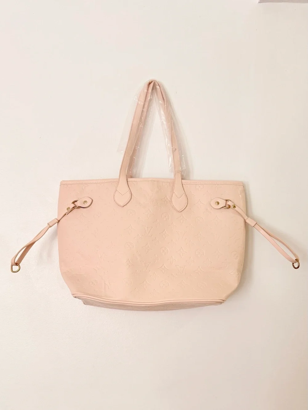 Elegant Blush Pink Embossed Tote Bag with Gold Accents